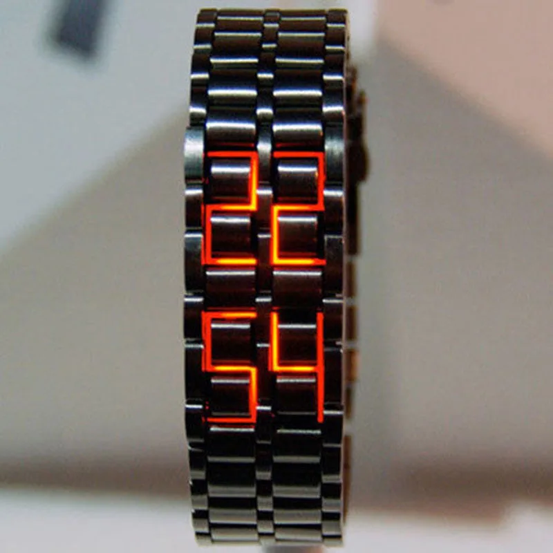 Fashion Black Full Metal Digital Lava Wrist Watch Men Red/Bl