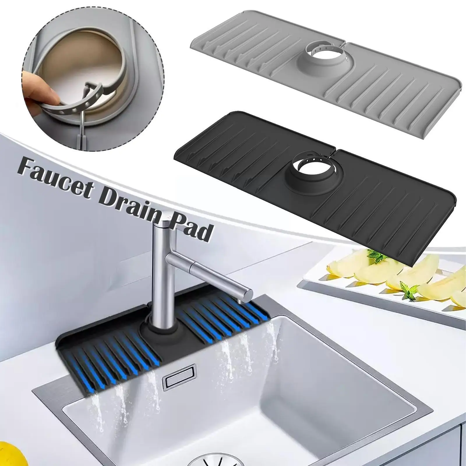 

Kitchen Silicone Faucet Mat Sink Splash Pad Drain Pad Shampoo Dispenser Soap Protector Quick Dry Countertop Tray Bathroom D6j5
