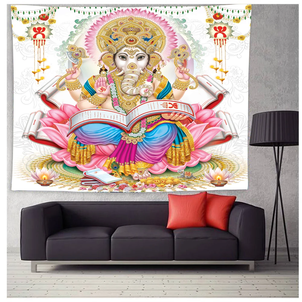 

Indian Buddha Elephant Meditation Art Tapestry For Religious Ceremony Bohemian Wall Hanging Home Decor Mandala Tapestry