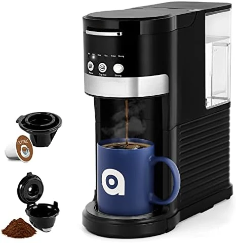 

Single Serve Coffee Maker with Milk Frother, Single Cup Coffee Makers for K Cup Pod or Ground Coffee, Latte Cappuccino Coffee Ma