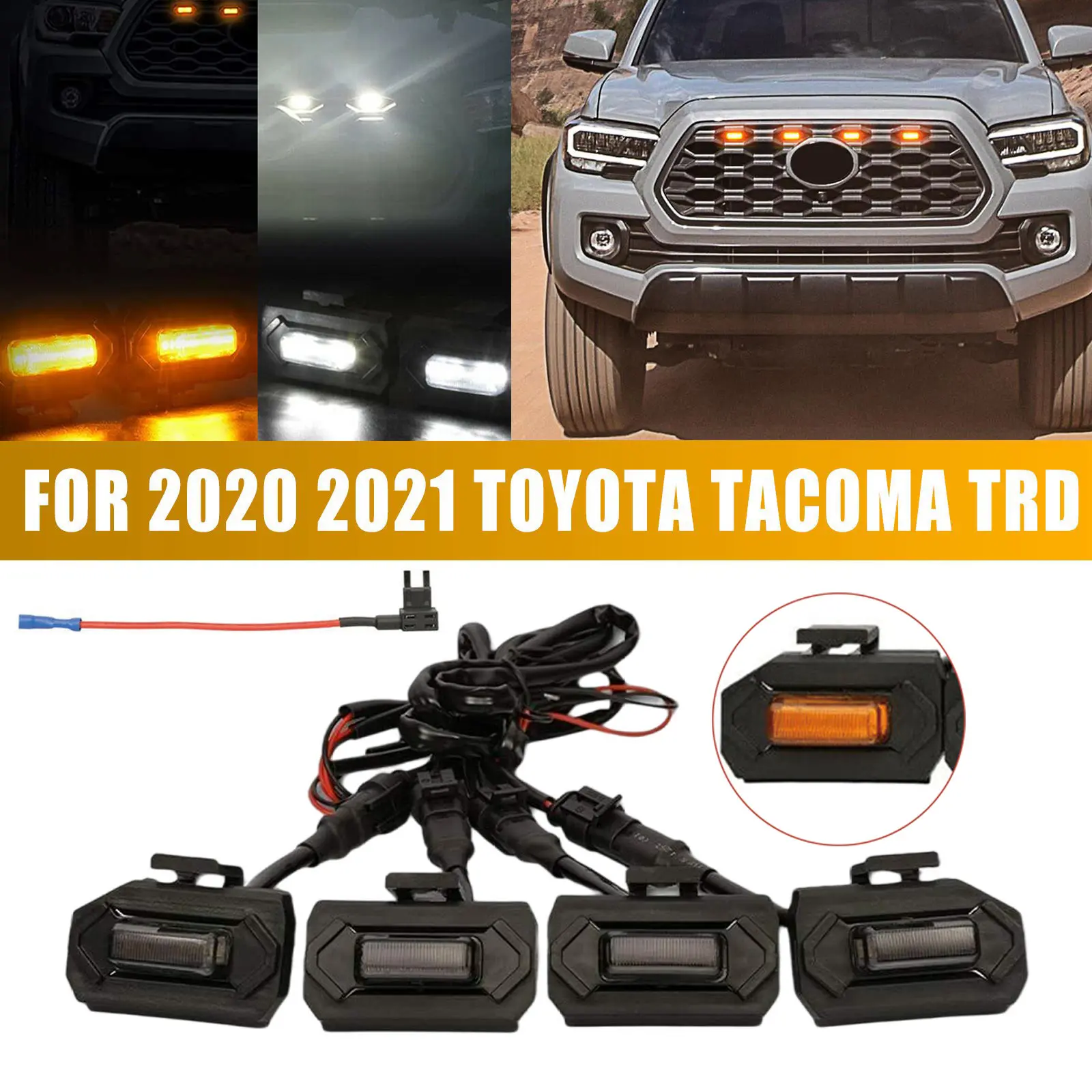 

4PCS Smoke Lens LED Grille Light Kit Lamp for Toyota Tacoma 20-21 TRD Offroad
