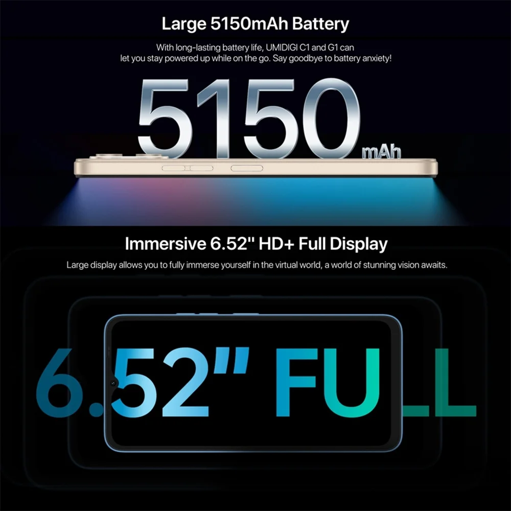 UMIDIGI C1/G1 Android 12 MTK6739 Quad Core Smartphones 2GB+32GB 6.52