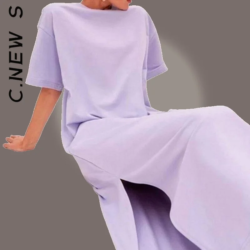 Женское длинное платье-миди с коротким рукавом однотонное |