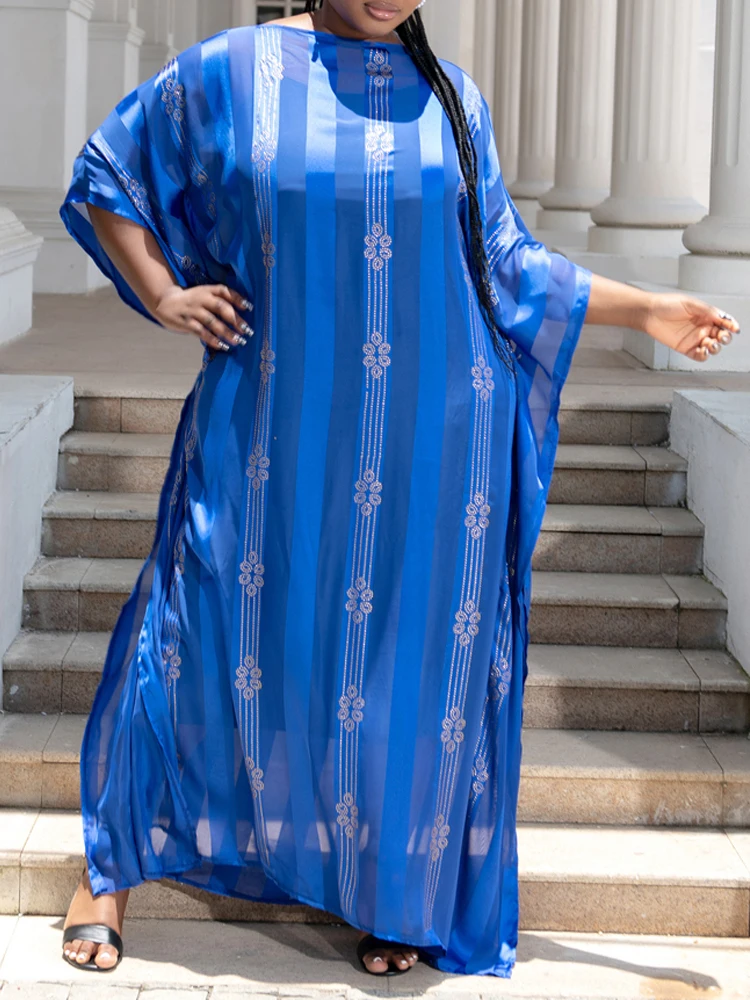 Abaya Dubai Turkey Muslim Hijab Dresses Loose Boubou Ensemble Femme Musulmane Blue Robe With Inner Dress 2023 Islamic Clothing