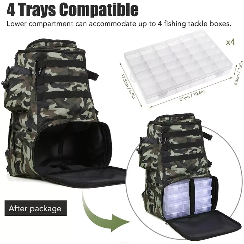 Capacity Camouflage Fishing Backpack Multifunctional Outdoor Bag Adjustable Straps Fishing Tackle Bag Fishing Tackle Boxes