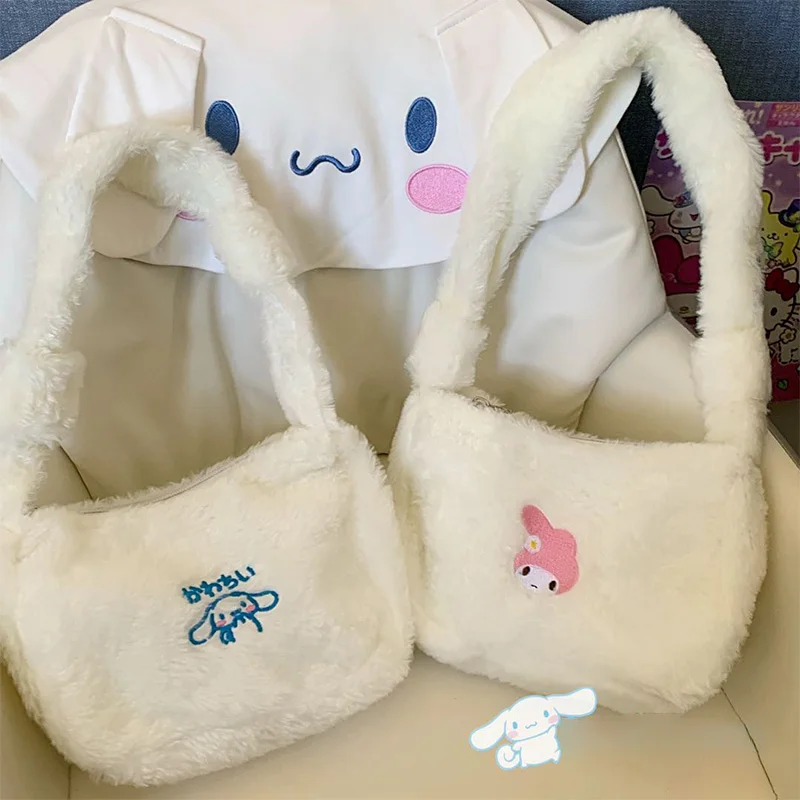 

Sanrioed Kawaii My Melody Cinnamoroll Kt Cat, новинка 2021, милая мультяшная плюшевая сумка на одно плечо, сумка для подмышек Jk, сумка-тоут с бантом, подарок