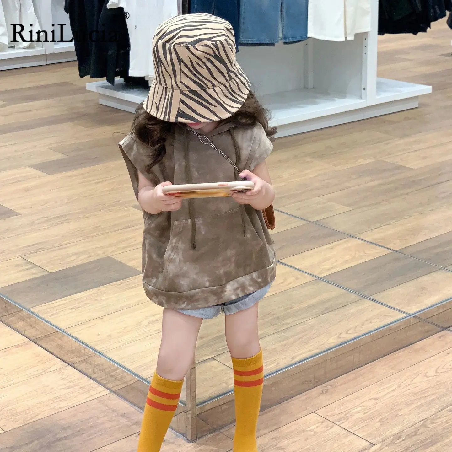 

RiniLucia 2023 Summer Girls Clothes Sets Sleeveless Sweatshirt Denim Shorts 2PCS Fashion Children's Clothing Suits Kids Outfits