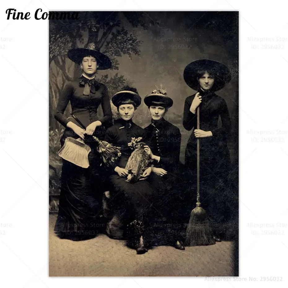 

Винтажный художественный постер ведьмы, жуткая Античная старинная фотография на Хэллоуин, настенное искусство, декор готическое, Викка, домашний декор, картина