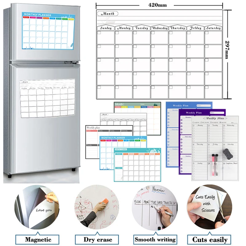 

Magnetic Weekly Monthly Planner Calendar Table Dry Erase Whiteboard Schedules Fridge Sticker Message Board A3 Size