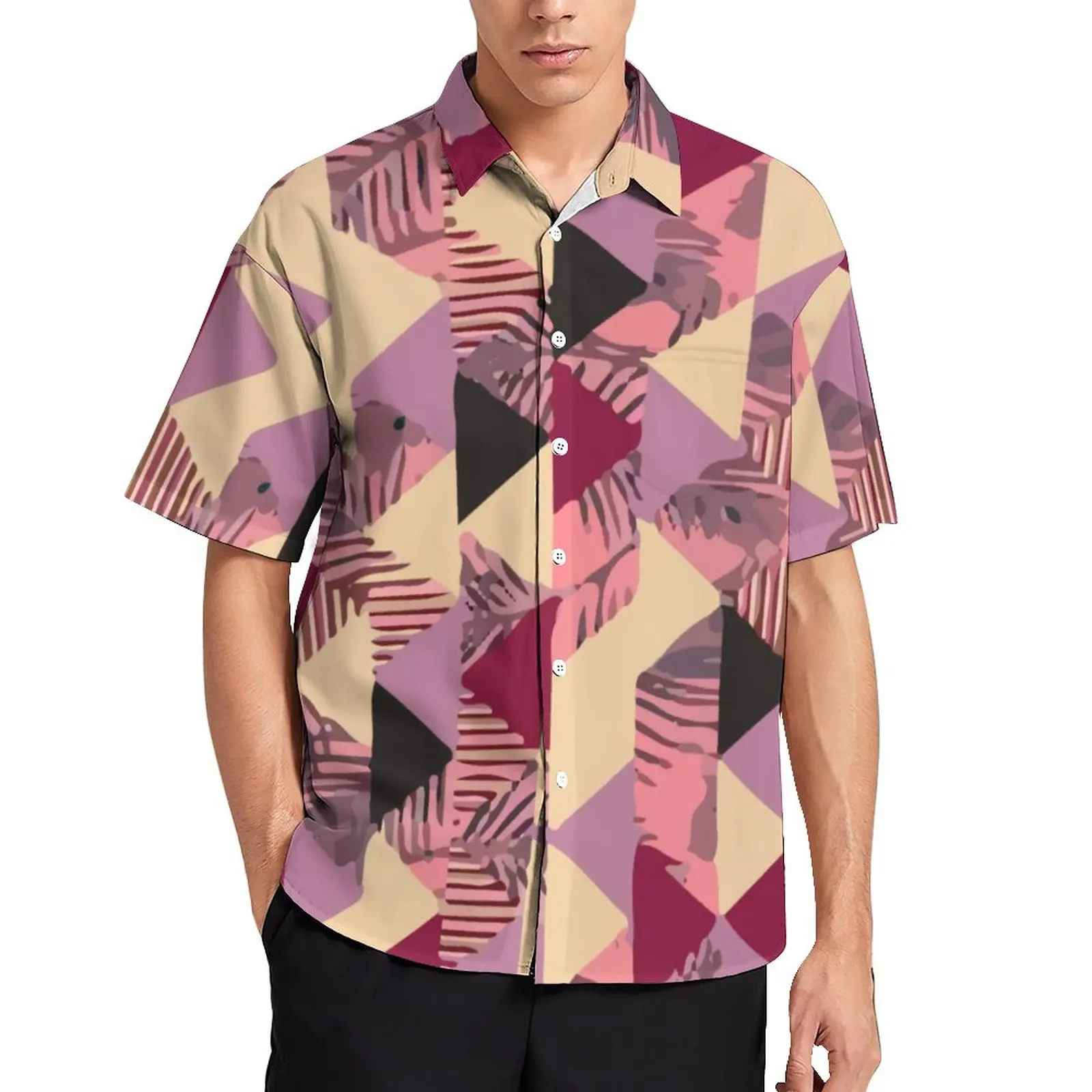 

Блузка мужская с геометрическим принтом, Повседневная рубашка с абстрактным дизайном, гавайская пляжная сорочка оверсайз с короткими рука...