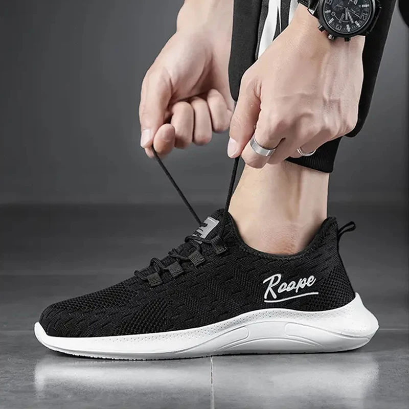 Mens Walking Shoes Lightweight Comforts Soft Black Men Sneakers Lace-up White Male Footwear Big Size 39-48