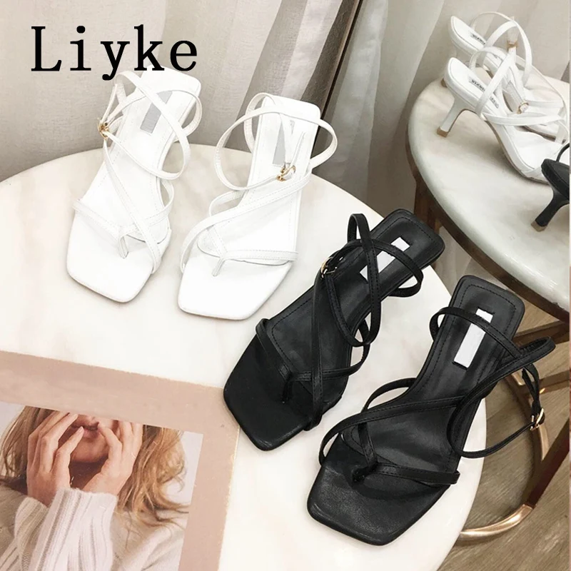 

Liyke Fashion Pinch Narrow Band Women Gladiator Sandals Summer Casual Open Toe Ankle Buckle Strap High Heels Female Shoes Mujer