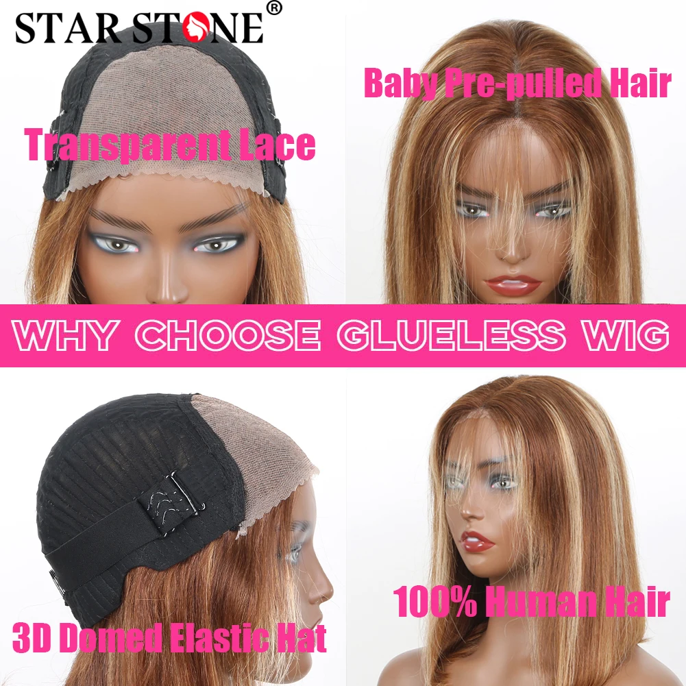 Медовый блондин Бесклеевые парики Готовые к ношению 6X4HD Парик шнурка Выделите