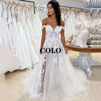 vestido de noivas 2022 lace vintage wedding dresses off shoulder sleeveless split side boho bride dress cheap wedding gowns