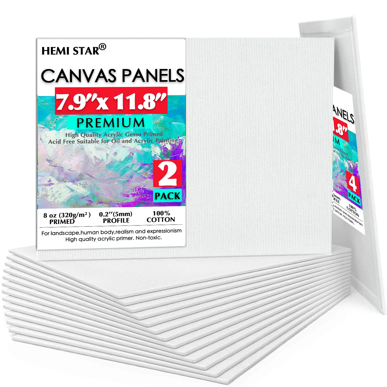 

Painting Canvas Panels 100% Cotton 2 Pieces Artist Canvas Board for Painting,20x30cm-7.9x11.8in Primed, Acid Free Art Canvas