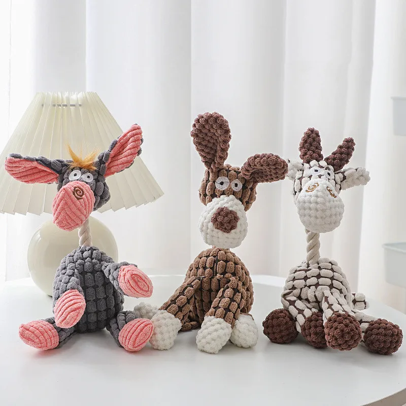 

Pet Dog Toy Chewing Animals Donkey Shaped Dog Bite Corduroy Plush Teething Toy for Small Dogs High Quality Pet Training Supplies