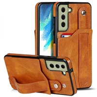 wrist strap leather for samsung galaxy s22 s21 fe ultra plus note 20 a52s a72 a32 a33 a53 a73 5g case with credit card holder