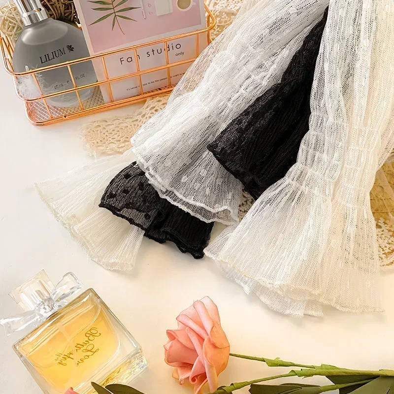 Женская сетчатая блузка с высоким воротником летние тонкие прозрачные кружевные