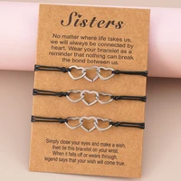 tulx 3pcs stainless steel heart charm bracelet lovers handmade braided string bracelets for women men best friend sister jewelry