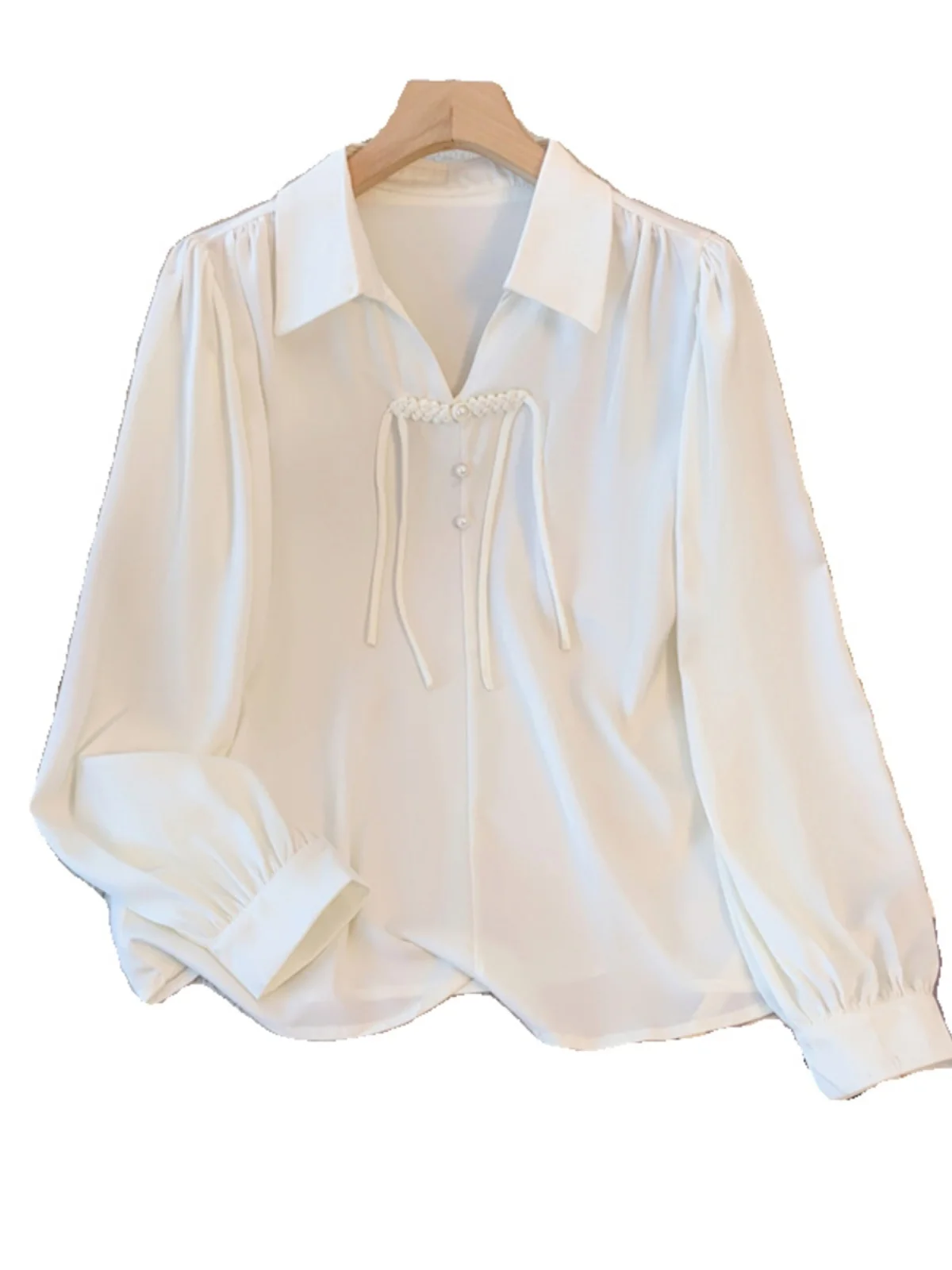 Новые китайские рубашки с v-образным вырезом в национальном стиле белые длинными