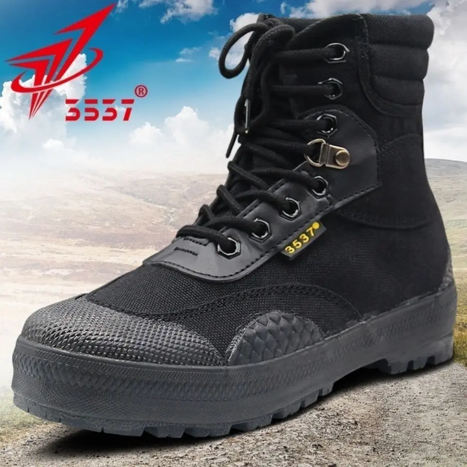 Men 'S High-Top Training Shoes Labor Protection Four Seasons Camouflage Tactical Canvas Wear-Resistant Rubber Hiking Shoes
