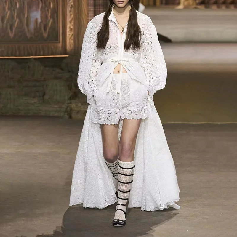 

Женское кружевное платье-рубашка с длинным рукавом-фонариком