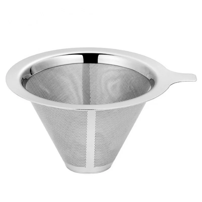 

304 Stainless Steel Coffee Filter Reusable Double Layer Cone Coffee Filter Baskets Pour Mesh Strainer Over Coffee Dripper Tools