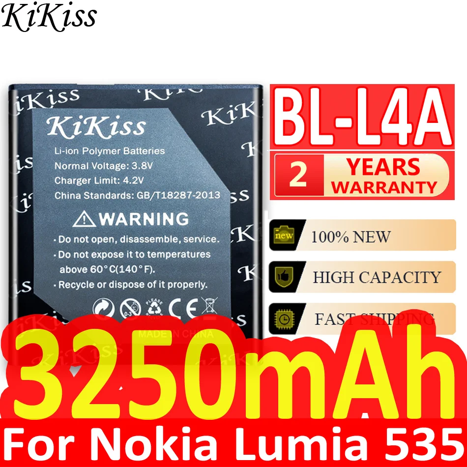 

KiKiss BL-L4A BLL4A BL L4A 3250mAh Phone Battery For Microsoft Nokia Lumia 535 RM-1090 RM-1089 Dual 830 RM-984 BV-L4A Batteries