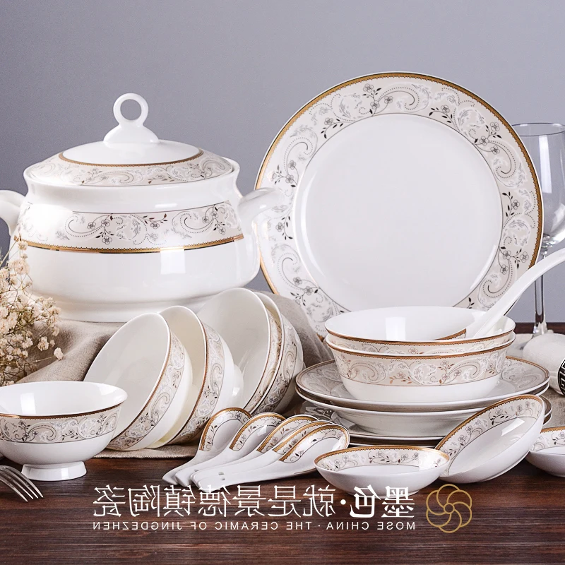 

Jingdezhen Ink high-grade Guzhici tableware set ceramic dishes European wedding gift Hui Ruo