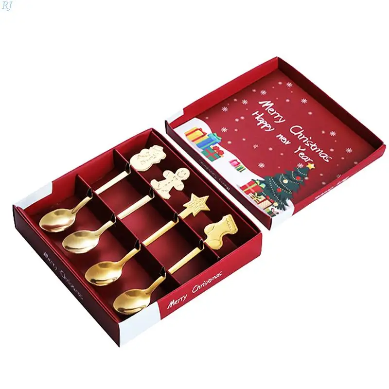 

Stainless Steel Coffee Spoon Gold Plating Christmas Decor Spoon Christmas Gifts Kitchen Accessories Tableware Decoration
