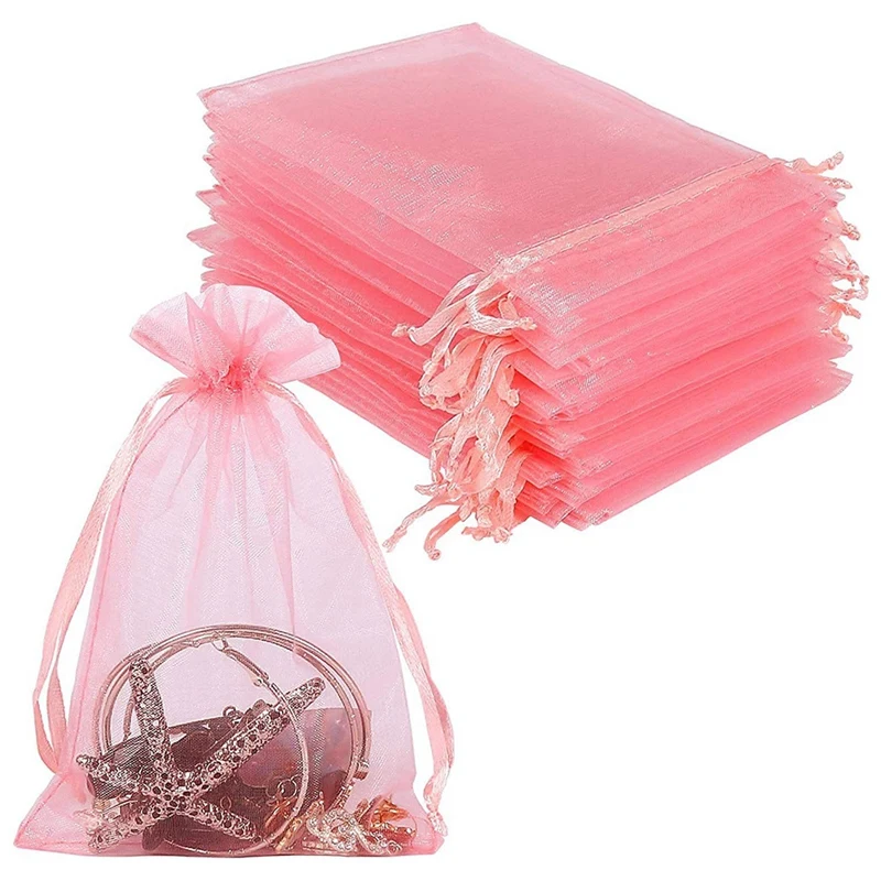 

Розовые Подарочные мешки из органзы, сетчатые свадебные сумочки на шнурке для ювелирных изделий, конфет для макияжа, упаковки на Рождество ...