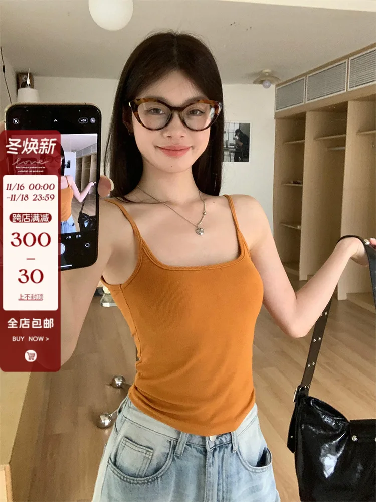 Song Zhengen Sling Cami with Chest Padding Women 2024 New Outer Wear Summer Slim fit Short Inner wear Gyaru Top Fashion