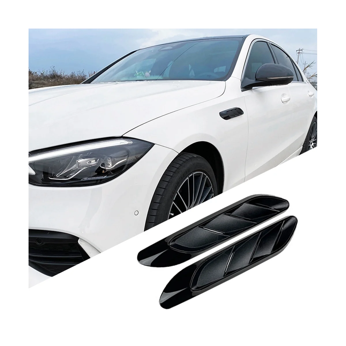 

Car Side Air Vent Cover Trim Fender Sticker for Mercedes-Benz C-Class W206 2022+ C200 C260 AMG C63 Bright Black