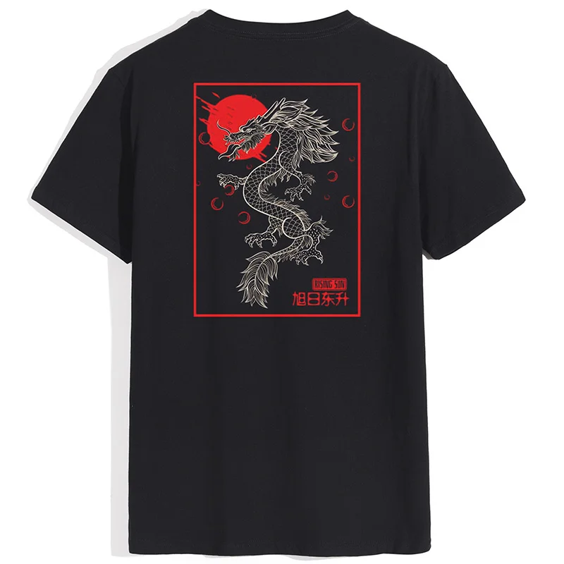 

2022 Hip Hop Black Streetwear Men T Shirt Chinese Dragon Sun Summer Short Sleeve Cotton Loose Tops Tees Boy Girl Couples