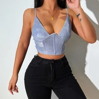 summer fashion women crop tops spaghetti strap camisole camis sexy shine backless casual slim female clothes