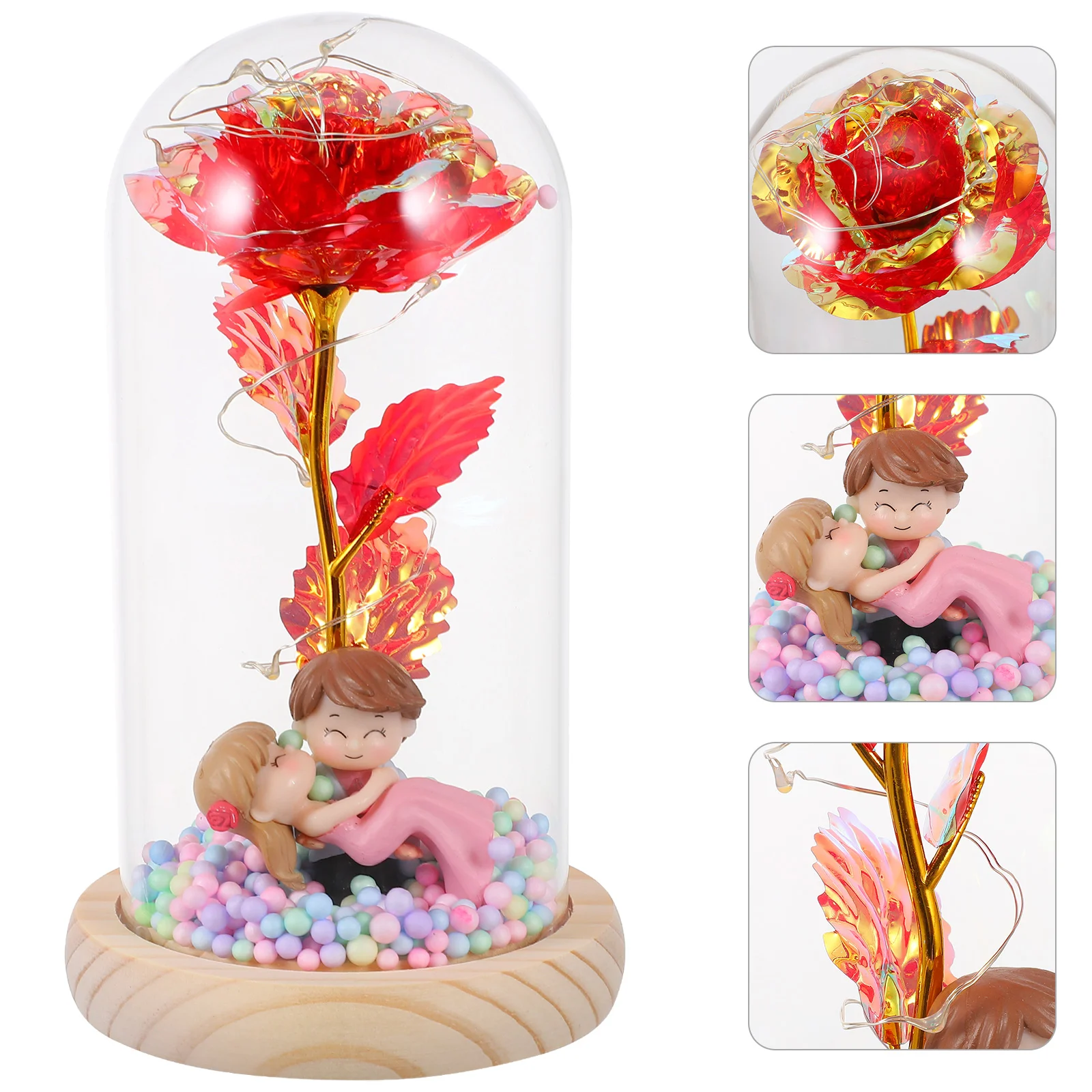 

Wedding Valentine Flower in Glass Dome Rose String Light Decor Romantic Gift