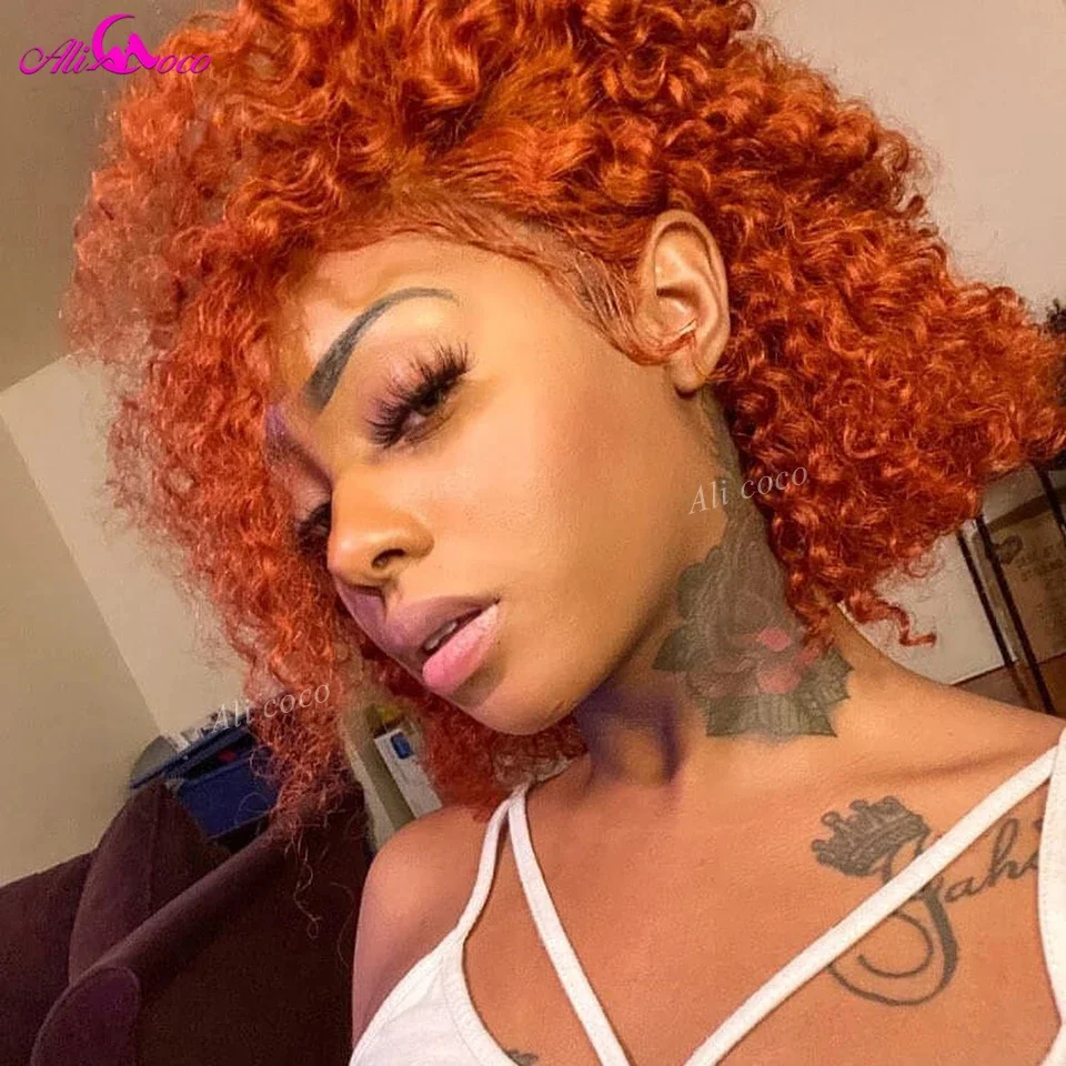 180 плотность парик из человеческих волос с короткими вьющимися волнистыми