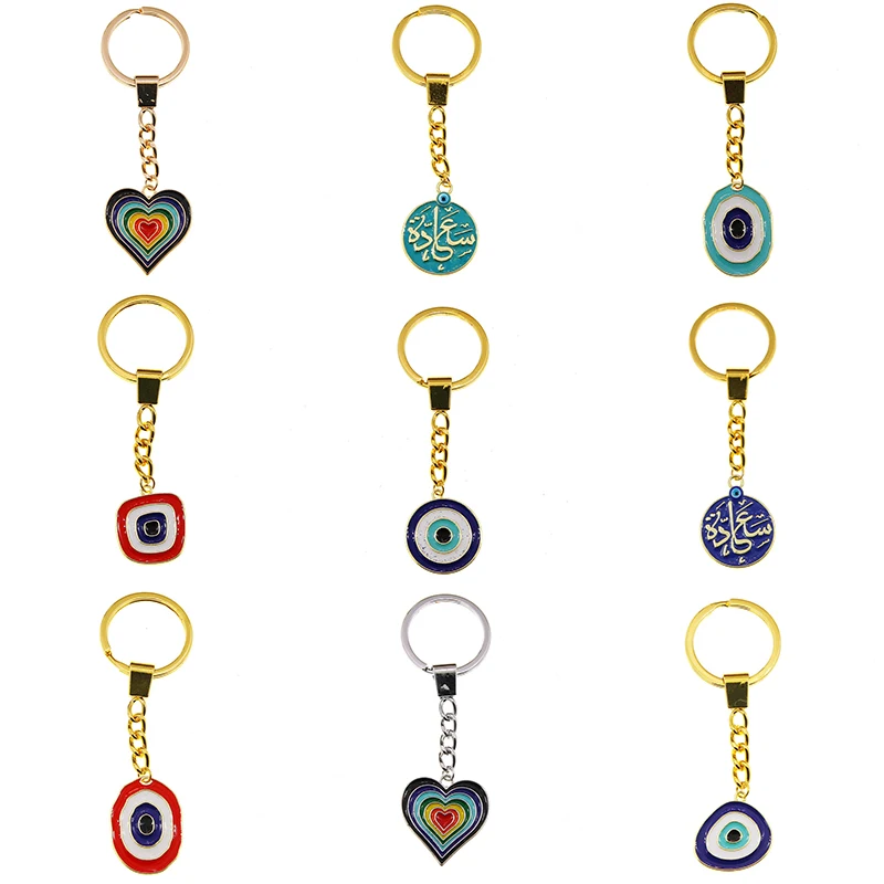 

50Pcs Heart Rainbow Evil Eye Hamsa Hand Keychain Key Ring For Friend Lovers Bling Heart Blue Eye Bag Car Key Accessories