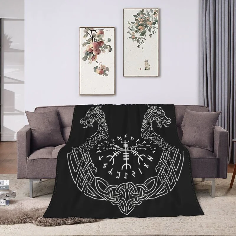 Плед Viking Dragon Vegvisir Rune серии из фланели, супер мягкий флис, теплый для спальни, дивана на.