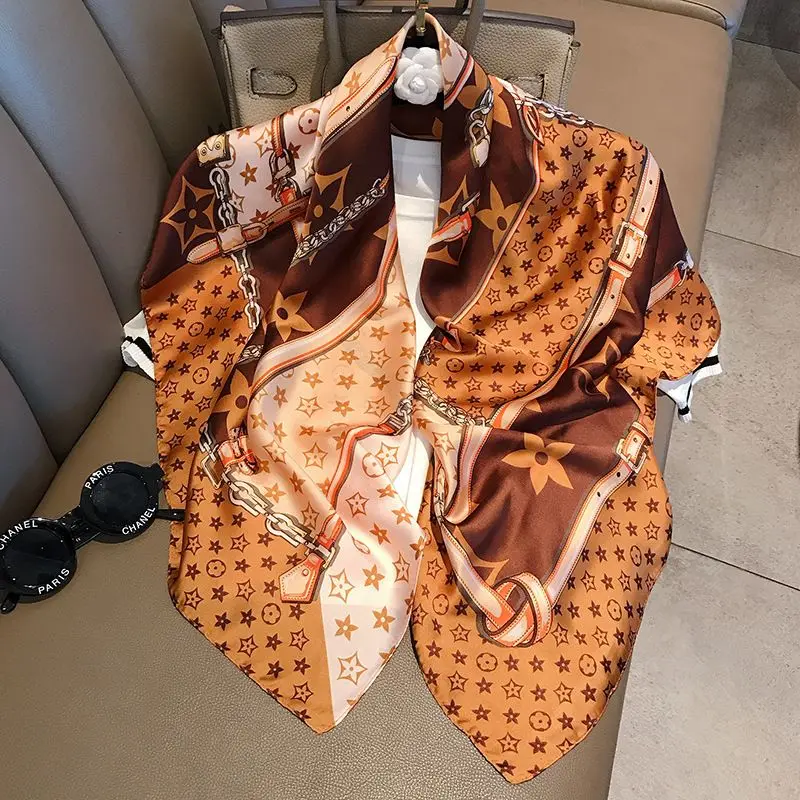 

2023 роскошный брендовый элегантный сатиновый большой квадратный шелковый тонкий платок 90 см мягкий шарф женский шифоновый хиджаб зимний Бесконечность
