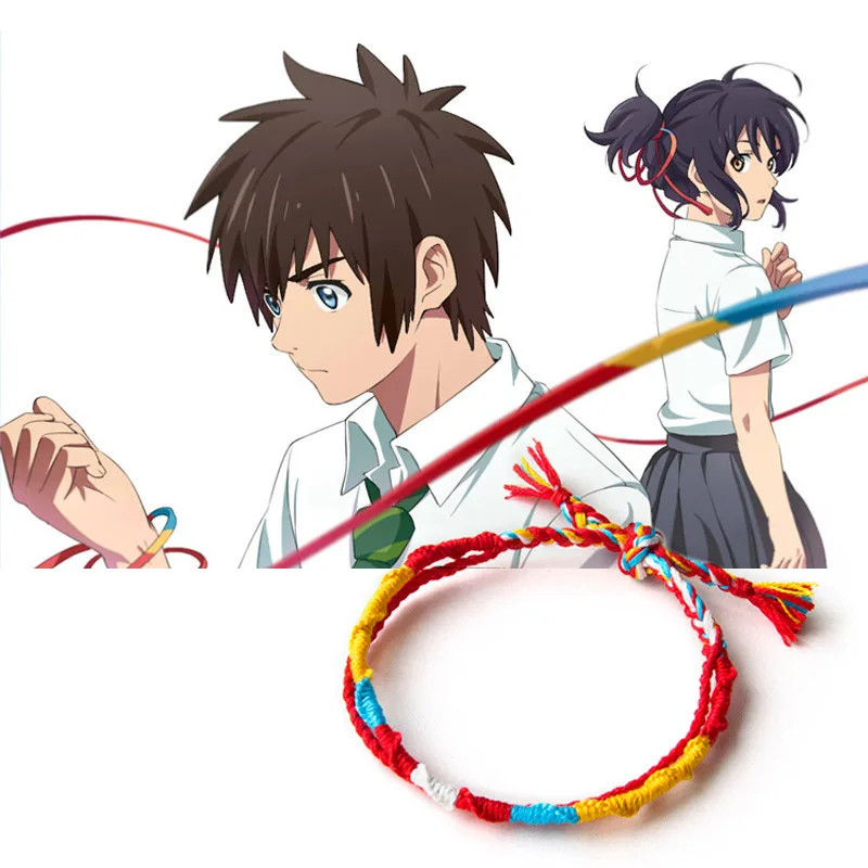 

Anime Your Name Bracelets Fashion Women Men Braided Red Kabbalah Ropes Red Lucky Bangles Cosplay Accessories