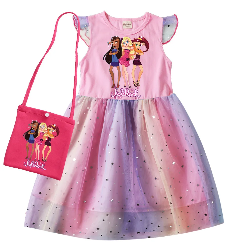Новое платье для девочек Lolirock Rock Loli Toddler Children с короткими рукавами для вечеринок Vestidos Kids Birthday с сумкой.