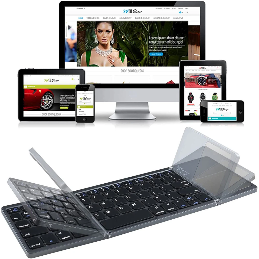 

Portable Wireless Mini Three Folding Bluetooth Keyboard Foldable Touchpad Keypad for IOS Android Windows ipad Tablet