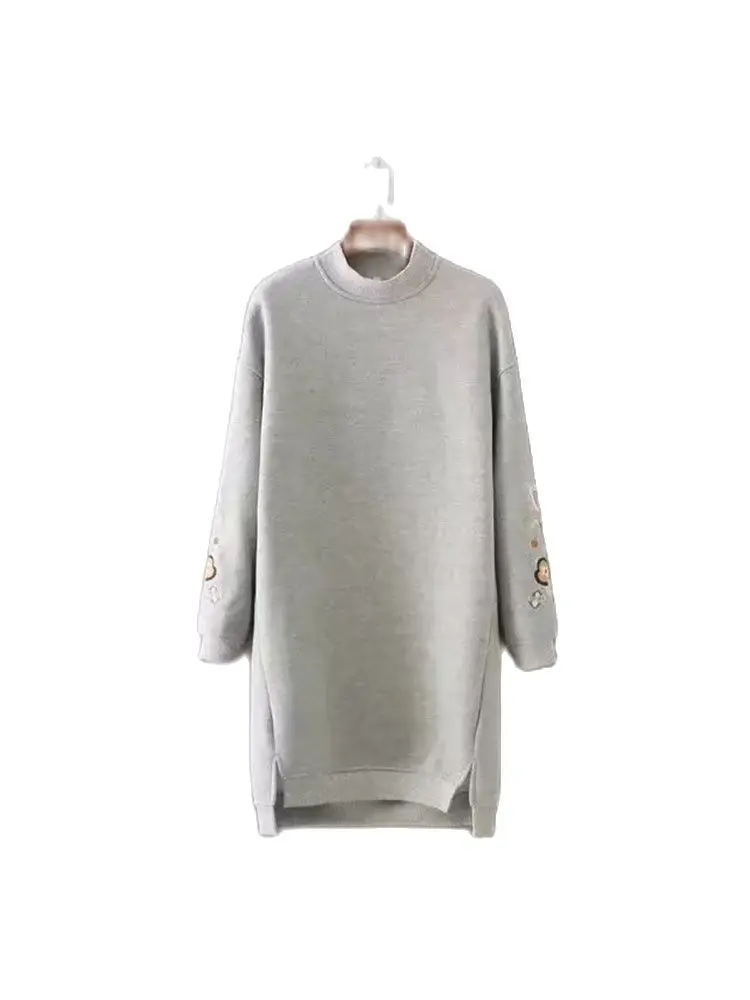 

2022 autumn and winter women's new retro half-high collar embroidery loose and versatile plus warm medium-length sweater