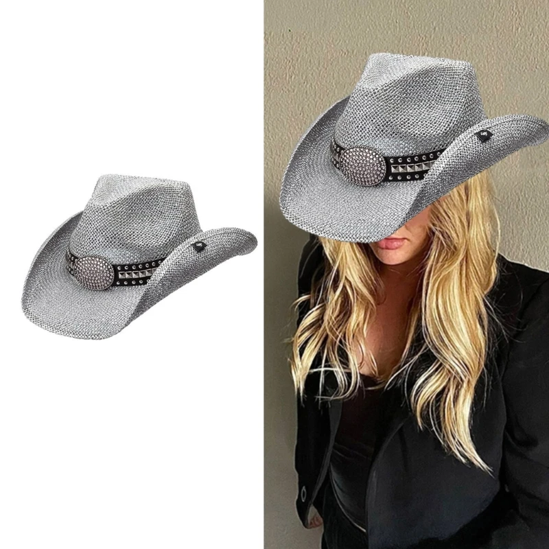 

Украшенная драгоценностями шляпа с широкими полями, ковбойская шляпа, универсальная для мужчин, женщин, певцов, комиков