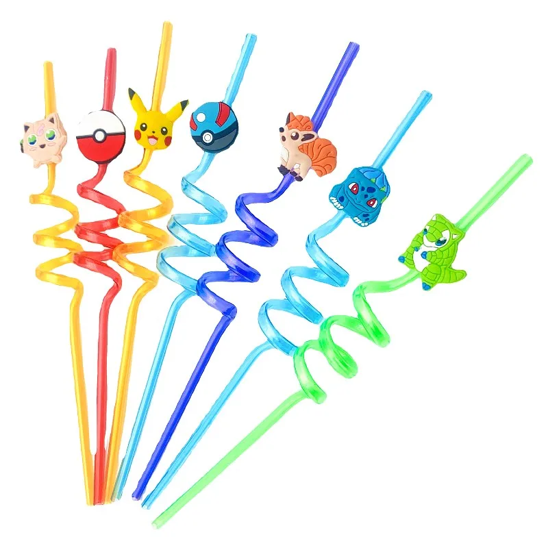 

Pokemon Anime Figure Pikachu Reusable Straws Pokemon Party Decoration Kids Holiday Toys Birthday Party Straws Gifts