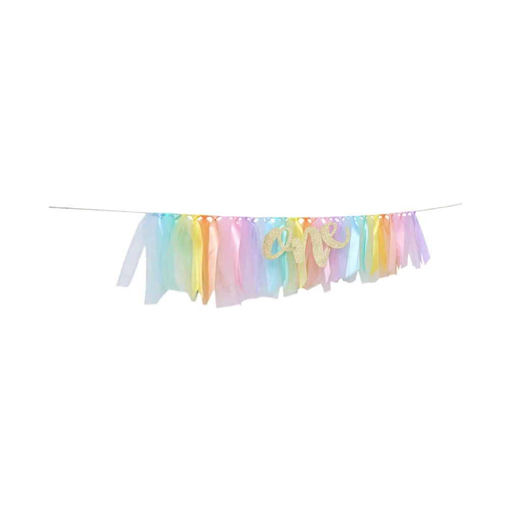 

Birthday Banner Chair High First Skirt 1St Garland Party Tutu Table Rainbow Highchair Baby Decoration Tulle Ribbon Photo