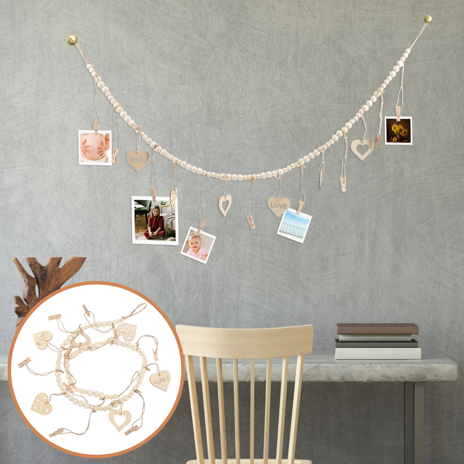 

Photo Display Hanging Beadedpicturewall Garland Clip Garlands Holder Wooden Beads Home Decor