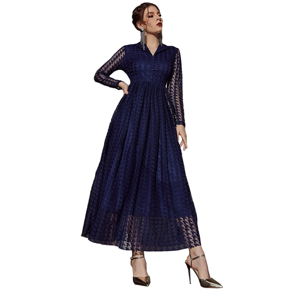 2022 Maxi Dresses For Women Summer 2022 Muslim Abaya Wedding Dubai Fashion V Neck Lace Office Lady Dress