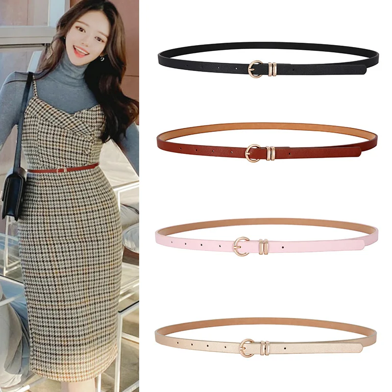 Fashion Ladies Buckle Belt Versatile Casual Casual PU Leather Dress Skirt Waist Elastic Thin Ladies Belt Ladies Belt